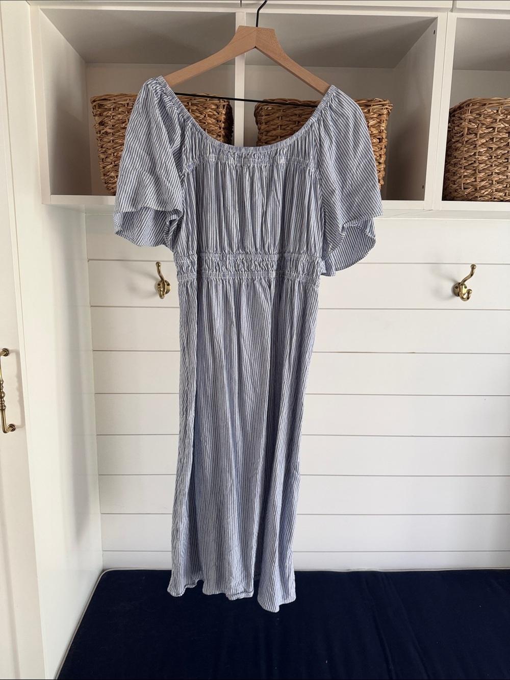 Everlane Light Blue & White Striped Midi Dress